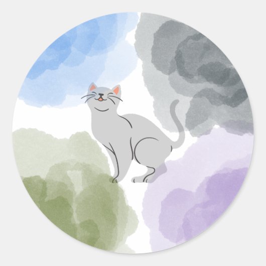 Sticker Rond Chat aquarelle (Devant)