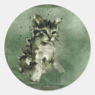 Sticker Rond Chat aquarelle