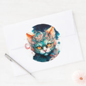 Sticker Rond Chat aquarelle en style steampunk (Enveloppe)
