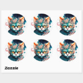 Sticker Rond Chat aquarelle en style steampunk (Feuille)