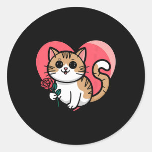 Sticker Rond Chat arc-en-ciel câlinant un cœur Mignon Graphique