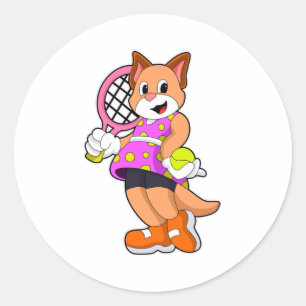 Sticker Rond Chat au tennis avec raquette de tennis