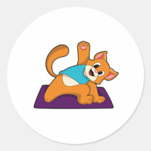 Sticker Rond Chat au Yoga avec tapis de Yoga