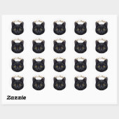 Sticker Rond Chat aux cheveux courts en noir mignon ・ Personnal (Feuille)