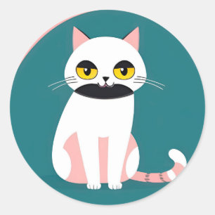 Sticker Rond Chat aux couleurs vives et à l'expression joyeuse