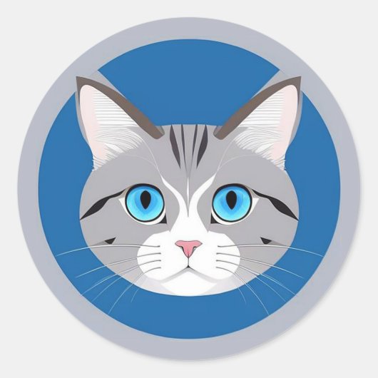 Sticker Rond Chat aux yeux bleus (Devant)