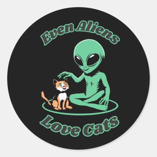 Sticker Rond Chat Avec Alien. Amitié adorable. Meilleures relat (Devant)