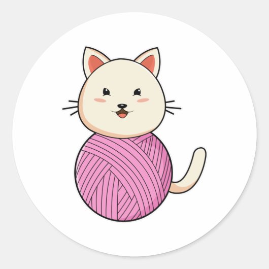 Sticker Rond Chat avec bille de laine (Devant)