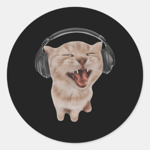 Sticker Rond Chat avec casque