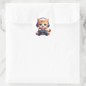 Sticker Rond Chat avec casque audio et manette de jeu (Sac)