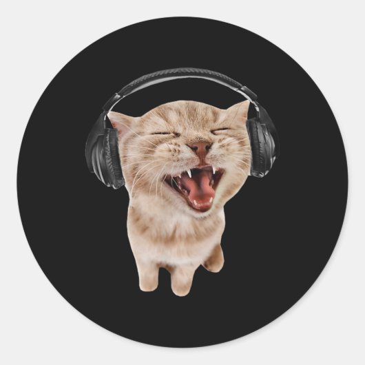 Sticker Rond Chat avec casque mème (Devant)