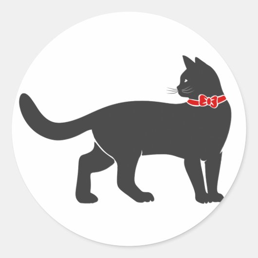 Sticker Rond Chat avec cravate arc rouge - Choisir la couleur a (Devant)