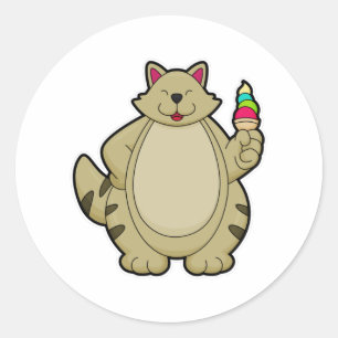 Sticker Rond Chat avec crème glacée gaufre
