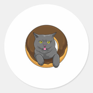 Sticker Rond Chat avec Donut