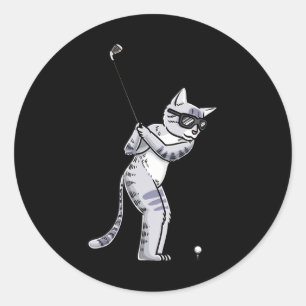 Sticker Rond Chat Avec Golf Club Golf Golf Joueur Golf