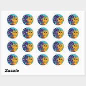 Sticker Rond Chat avec Irises à Talavera Vase (Feuille)