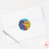 Sticker Rond Chat avec Irises à Talavera Vase (Enveloppe)