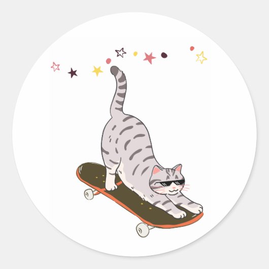 Sticker Rond Chat avec la planche (Devant)