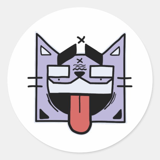 Sticker Rond Chat avec langue (Devant)
