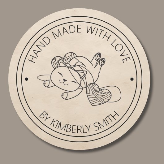 Sticker Rond Chat avec main de fils fait avec Monogramme d'amou