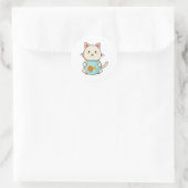 Sticker Rond Chat avec poisson en verre (Sac)