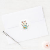 Sticker Rond Chat avec poisson en verre (Enveloppe)