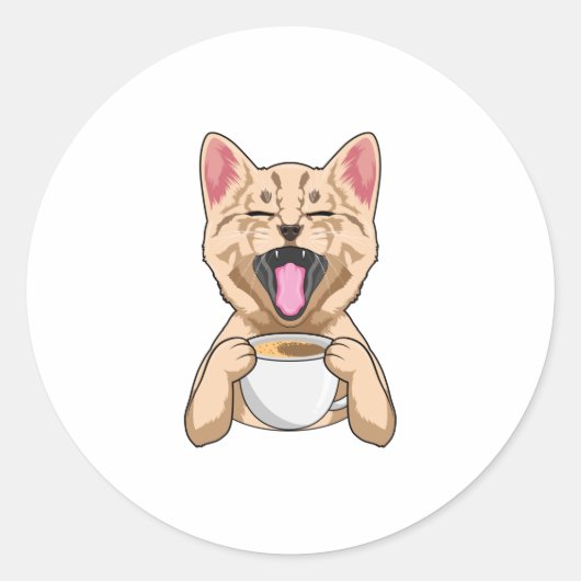 Sticker Rond Chat avec tasse de café (Devant)