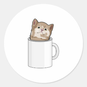 Sticker Rond Chat avec tasse de café