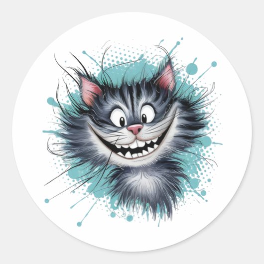 Sticker Rond Chat avec un sourire. (Devant)
