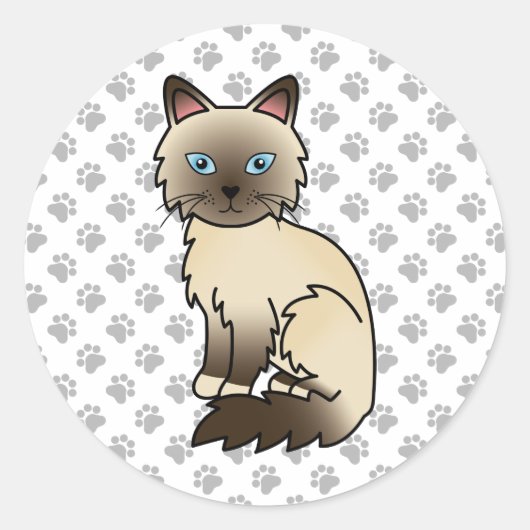 Sticker Rond Chat Birman / Ragdoll Point Chocolat & Pattes Mign (Devant)