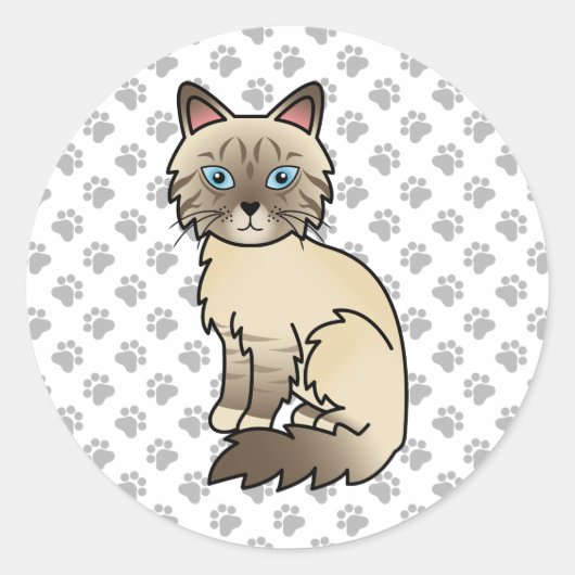 Sticker Rond Chat Birman / Ragdoll Tabby pointe chocolat & Patt (Devant)