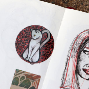 Sticker Rond Chat blanc mignon