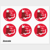 Sticker Rond Chat blanc mignon en Sweat de Noël Rouge (Feuille)