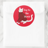 Sticker Rond Chat blanc mignon en Sweat de Noël Rouge (Sac)