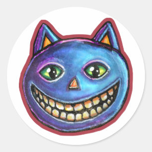 Sticker Rond Chat bleu souriant Vintage Halloweenies