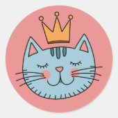 Sticker Rond Chat Bleu Whimsical Avec Couronne Jaune (Devant)