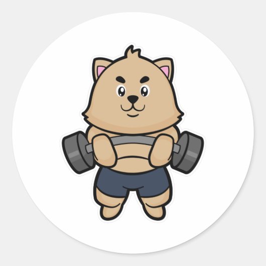 Sticker Rond Chat Bodybuilding avec Barbell (Devant)