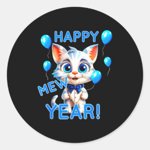 Sticker Rond Chat Bonne Année Miaou Année Drôle Nouvel An Fête 