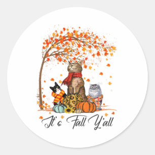 Sticker Rond Chat C’est l’automne Y’all Citrouille Automne Hall