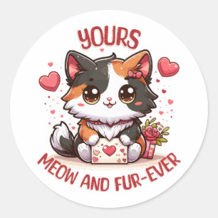 Sticker Rond Chat calico adorable pour la Saint-Valentin