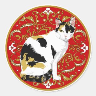 Sticker Rond Chat calico baroque
