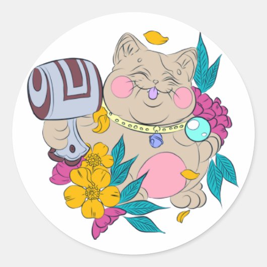 Sticker Rond chat chanceux (Devant)