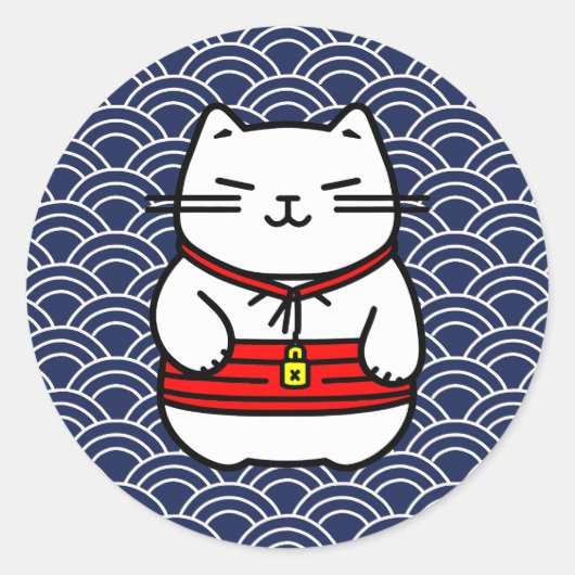 Sticker Rond Chat chanceux japonais ou Maneki-Neko (Devant)