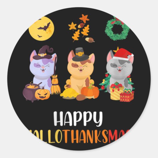 Sticker Rond Chat Chat Fille Chat Halloween Chats de Noël Happy (Devant)