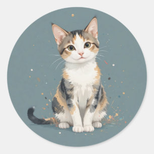 Sticker Rond Chat Chaton Animal de compagnie Calicot Amusant He