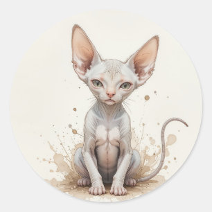 Sticker Rond Chat Chaton Animal de compagnie Sphinx Drôle