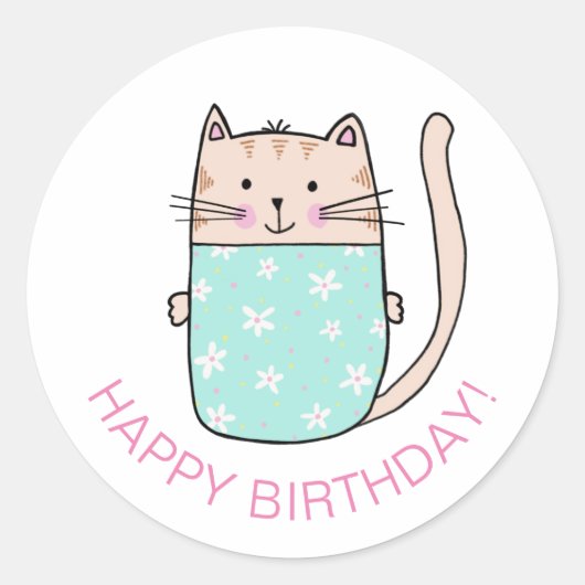 Sticker Rond Chat Chaton Joyeux Anniversaire (Devant)