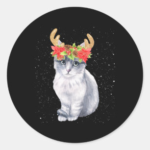 Sticker Rond Chat-Chemise Amoureux des chats De Noël Avec Antle