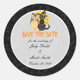 Sticker Rond Chat & Chouette Halloween Mariage Enregistrer La D