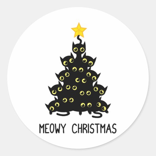 Sticker Rond Chat Christmas Tree mignonne Noir Kitten Lover Meo (Devant)